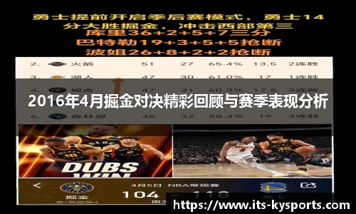2016年4月掘金对决精彩回顾与赛季表现分析